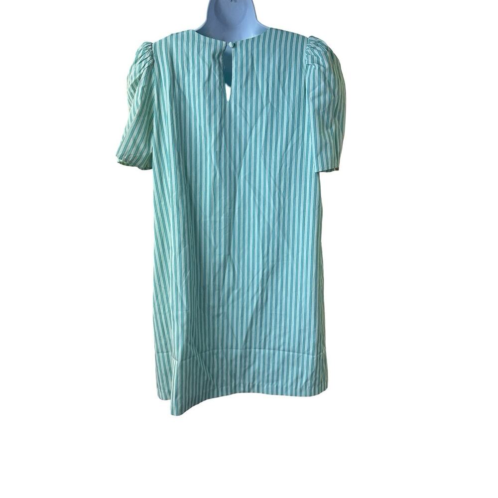 Abbey Glass NWT Turquoise Striped Puff Sleeve Shift Dress Women 2XL Bow Detail - Picture 2 of 12